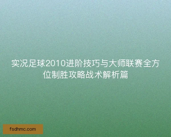 实况足球2010进阶技巧与大师联赛全方位制胜攻略战术解析篇 实况足球2010进阶技巧与大师联赛全方位制胜攻略战术解析篇